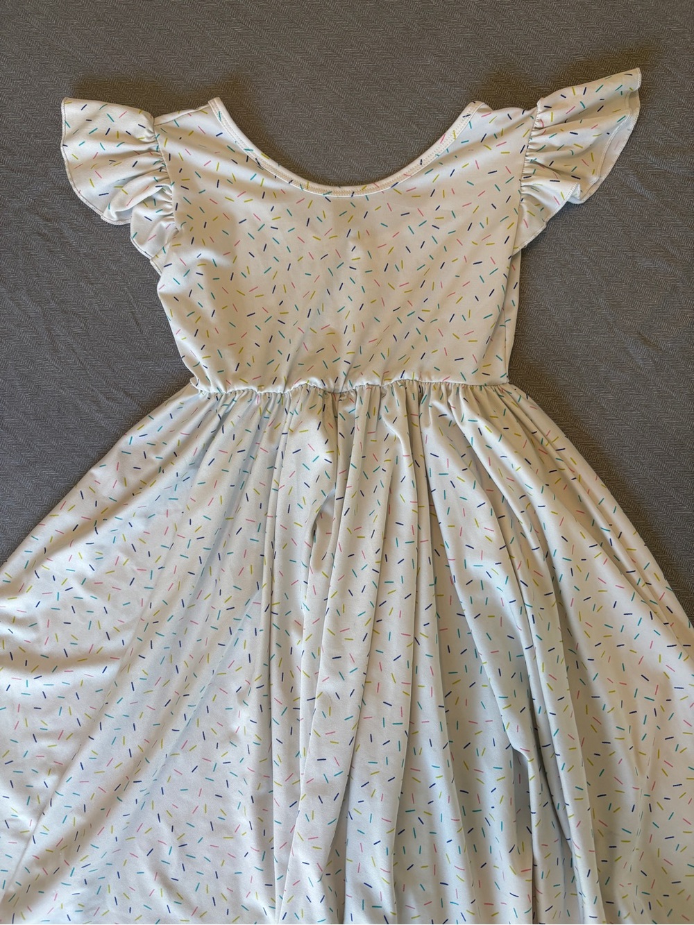 Dot Dot Smile White Sprinkle Print Ruffle Sleeve Twirl Dress